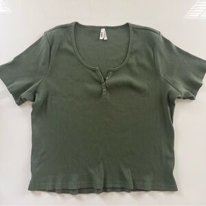 Pact Olive Sage Green Women's Favorite Ribbed Short Sleeve Henley Top